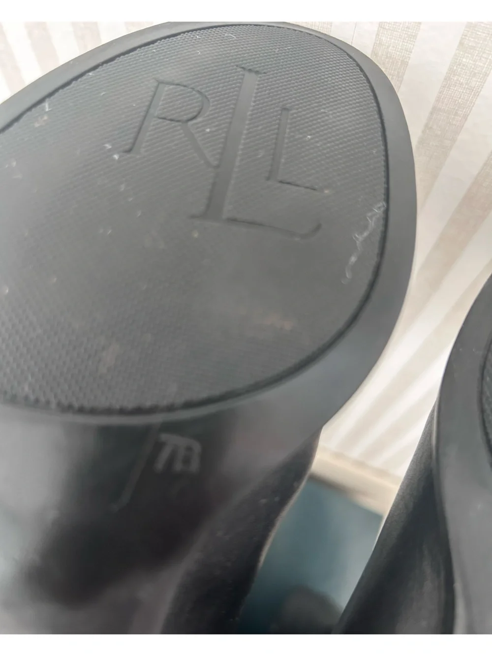 Lauren Ralph Lauren Black Marion Riding Boots with Gold Logo Double Buckle Sz 7